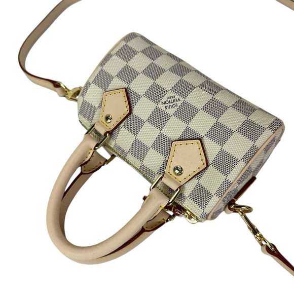 🆕 Louis Vuitton Style Mini Speedy Bandoulière 20 Monogram Strap Beige 🆕 - Picture 3 of 7